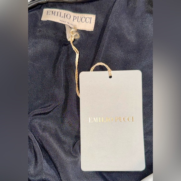 NWT EMILIO PUCCI SILK MINI DRESS WITH BLACK AND WHITE SEQUIN GEOMETRIC ORNAMENT - Picture 7 of 10